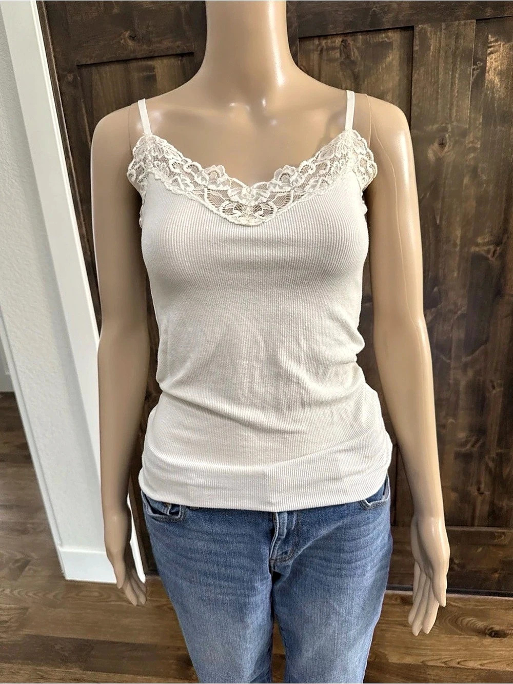 Banana Republic Lace Trim Ribbed Camisole White Small